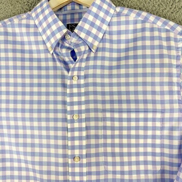Jos A Bank Shirt Men Medium Blue Purple Plaid Tailored Wrinkle Free Signature‎ - Picture 3 of 13